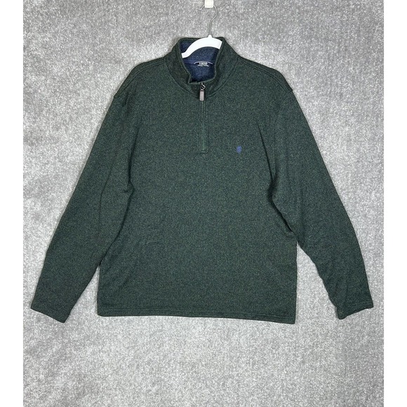 Izod Quarter Zip Pullover Sweater Mens‎ Size XXL Green Long Sleeve - Picture 1 of 8
